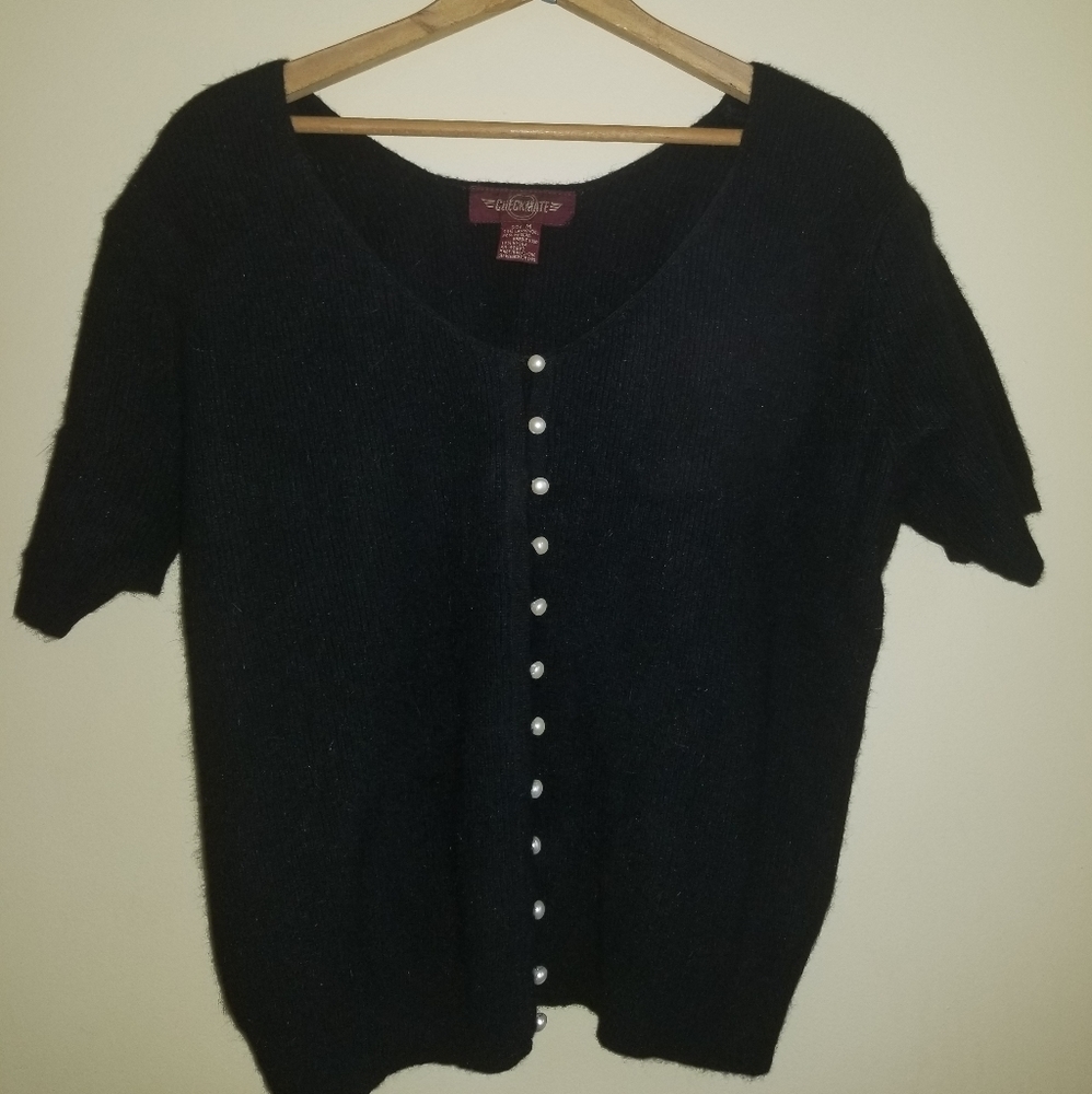 Vintage Checkmate Wool & Angora Cropped Sw…